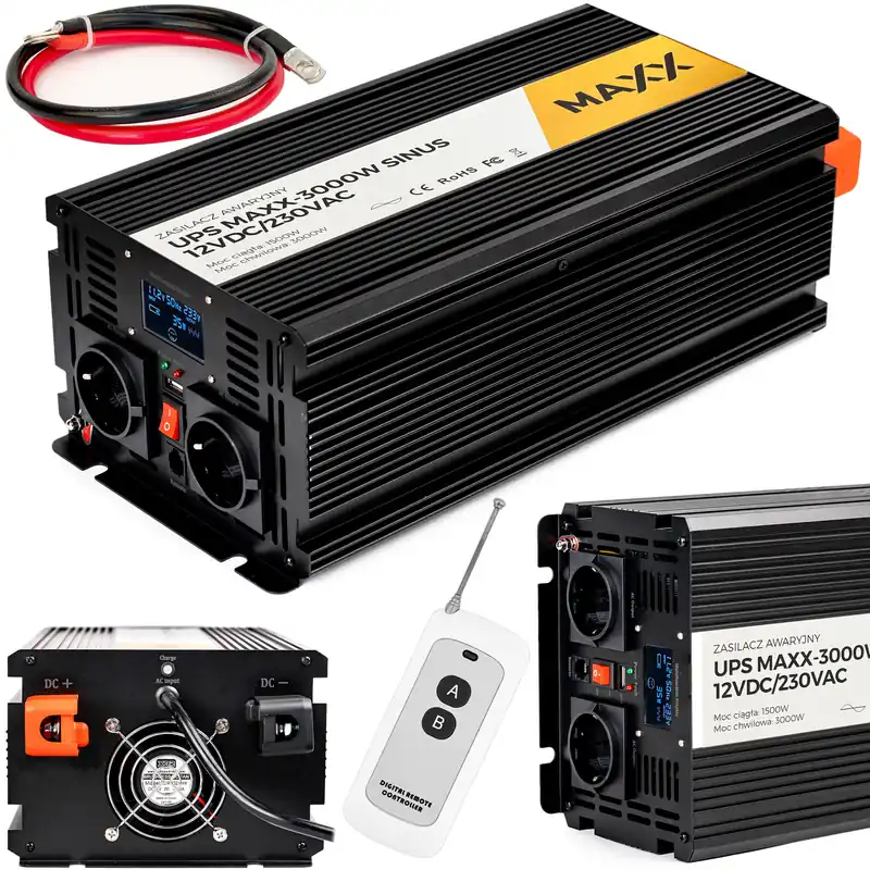Bestseller Przetwornica prądu napięcia UPS sinus 12v 230v MAXX 1500/3000W LCD PILOT 4SUN