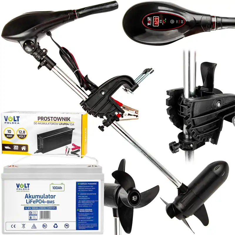 Cena promocyjna Silnik elektryczny zaburtowy do łodzi 60Lb lekki akumulator 100Ah prostownik 10A VOLT POLSKA