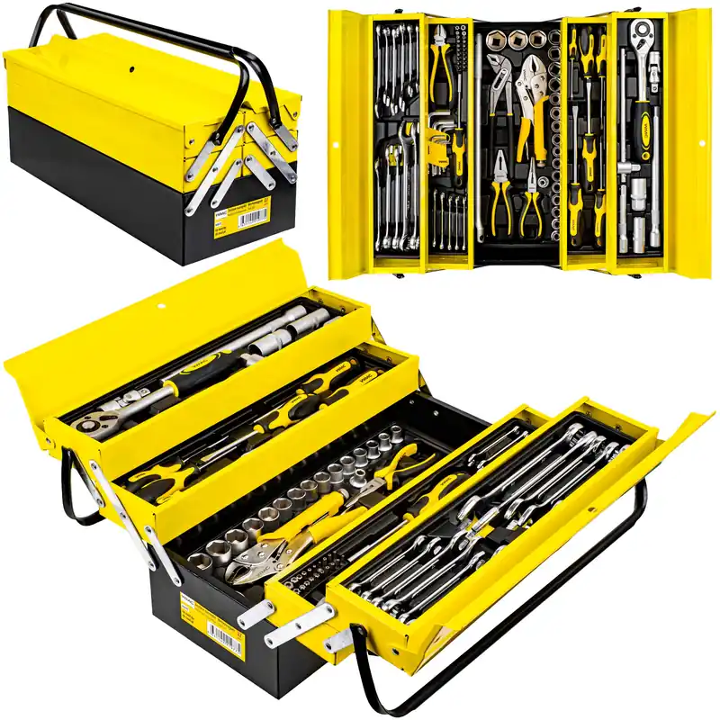 Premium Skrzynka narzędziowa metalowa + zestaw kluczy narzędzi 87el. WMC