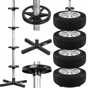 Ekspresowa dostawa Stojak na opony koła felgi regał pionowy na 4 opony do garażu SILVER