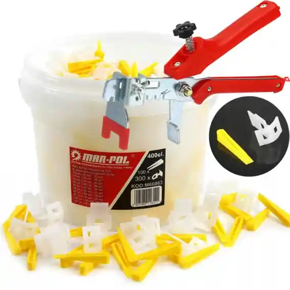 System poziomowania płytek +szczypce (zestaw 300 klipsów, 100 klinów) MAR-POL Okazja