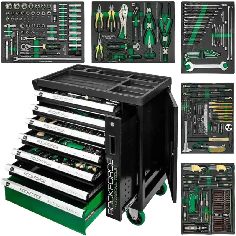 Ostatnie sztuki Szafka warsztatowa wózek narzędziowy z wyposażeniem klucze nasadowe 274 el ROCKFORCE