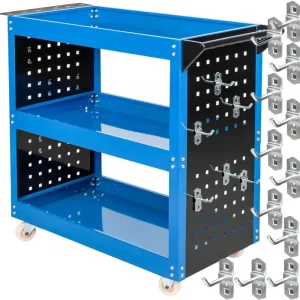 Szafka wózek zestaw warsztatowy narzędziowy skrętne koła 3 półki + haczyki FALON-TECH Bezpieczne zakupy