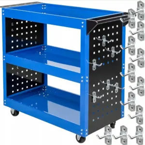 Hit cenowy Szafka wózek zestaw warsztatowy narzędziowy skrętne koła 3 półki + haczyki SILVER