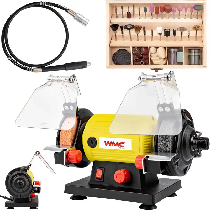 Szlifierka stołowa 120W wraz z multiszlifierką z wałkiem giętkim i zestawem akcesoriów WMC Darmowy zwrot