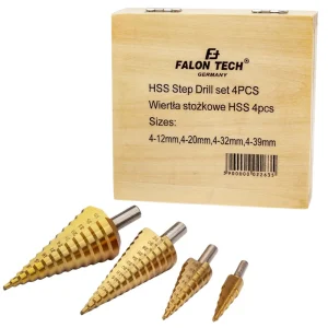 Bestseller Wiertła stożkowe stopniowe HSS tytanowe 4 sztuki (4-39 mm) FALON-TECH