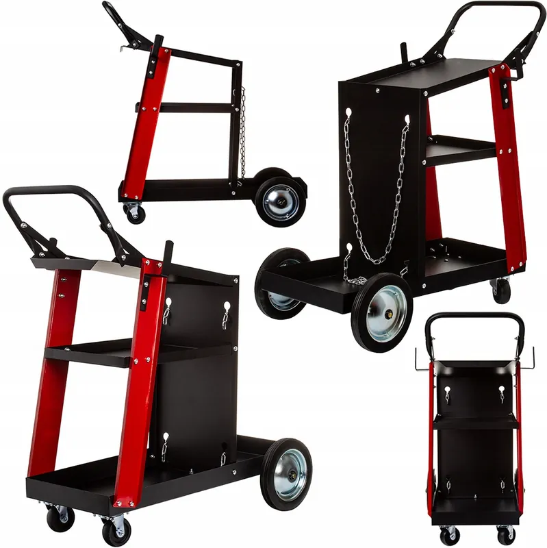 Szybka dostawa Wózek spawalniczy na kołach 3 półki 60kg do przewozu spawarki butli migomat MAR-POL