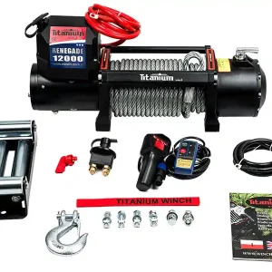 Najlepsza cena Wyciągarka elektryczna 12v 12000 lbs renegade z liną stalową TITANIUM WINCH