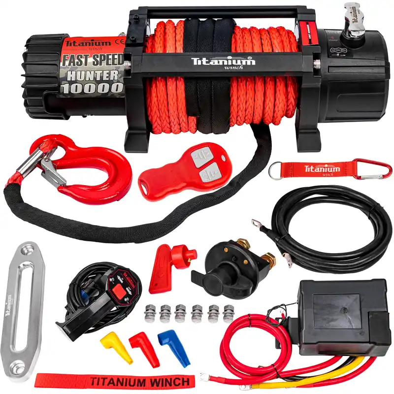 Oferta limitowana Wyciągarka wciagarka 10000lbs HUNTER do lawety 12v lina syntetyczna szybka TITANIUM WINCH