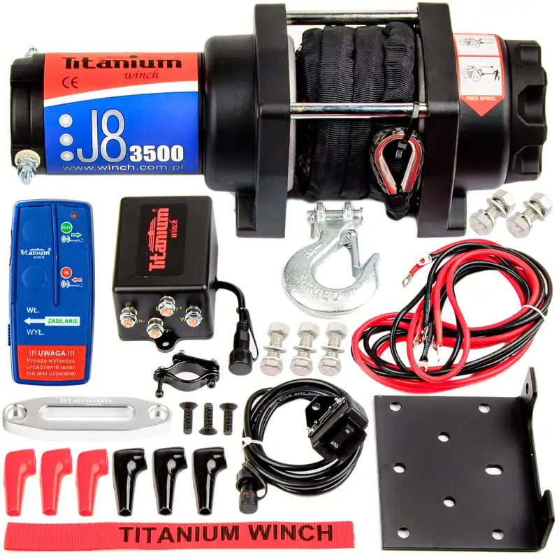 Wyciągarka wciągarka 3500 lbs samochodowa 12v 1360 kg lina syntetyczna ślizg TITANIUM WINCH Najlepsza cena