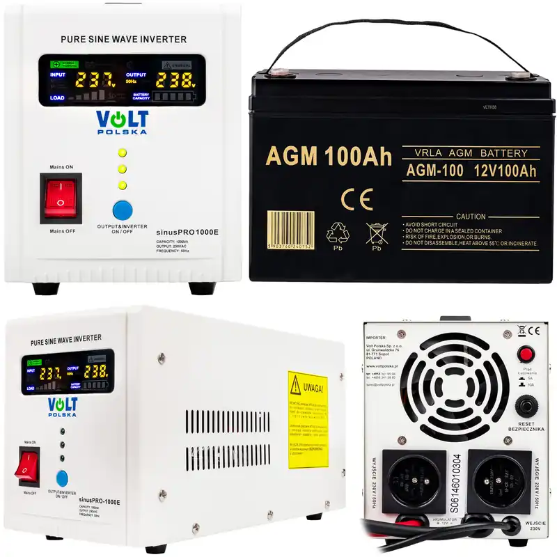 Zasilacz awaryjny VOLT SINUSPRO-1000E 12V + akumulator 100Ah Wysoka jakość