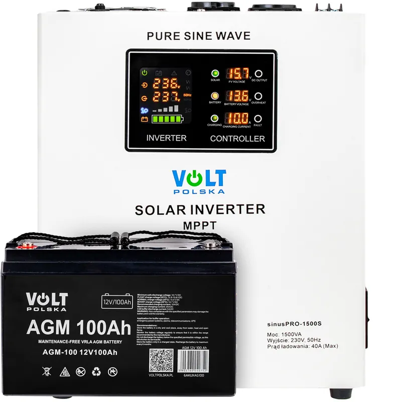 Zniżka Zestaw awaryjne zasilanie przetwornica UPS 1500S 12V + Akumulator 100Ah VOLT POLSKA