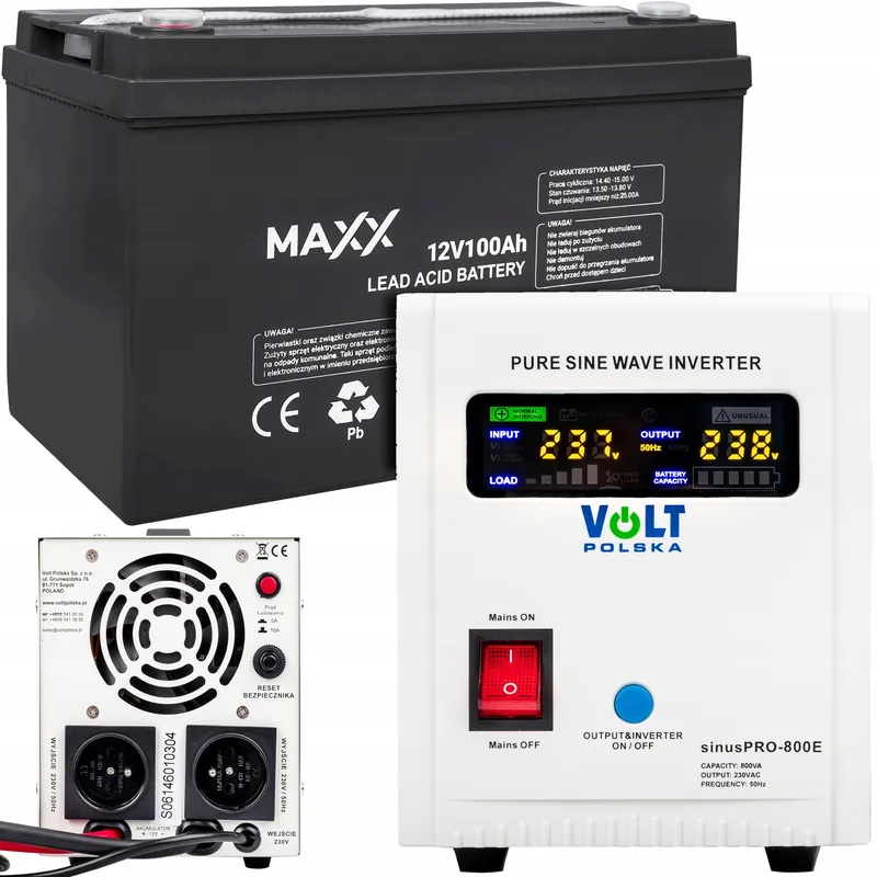Zestaw awaryjne zasilanie przetwornica UPS SINUSPRO - 800E 12V + Akumulator 100Ah Super okazja
