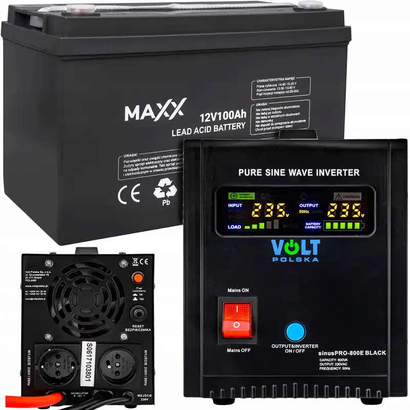 Zamów dziś Zestaw awaryjne zasilanie przetwornica UPS SINUSPRO - 800E 12V black + Akumulator 100Ah