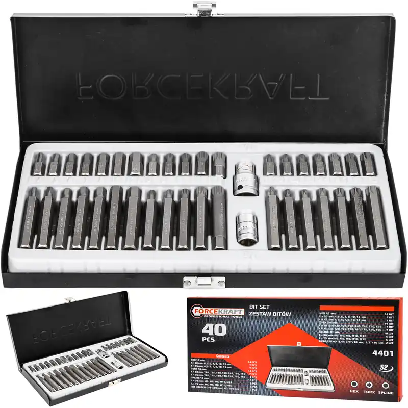 Zestaw bitów profesjonalne imbus torx spline walizka 40el FORCEKRAFT Do wyczerpania zapasów