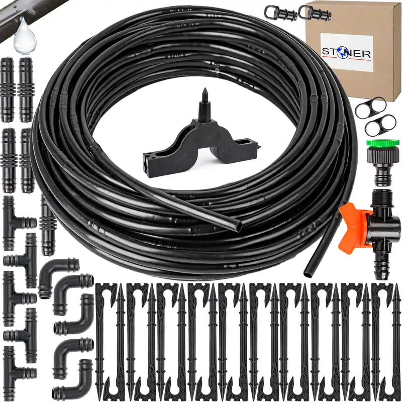 Bezpieczne zakupy Zestaw do nawadniania linia kroplująca rura kroplowego wąż wody 50m 40 el. STONER SILVER
