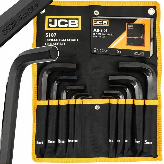 Zestaw klucze imbusowe wkrętaki imbusy krótkie crv płachta 10el 6-22mm JCB Tani
