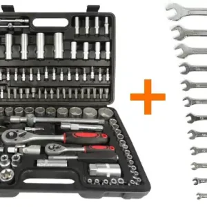 Zestaw Klucze Nasadowe 108el + Płasko-oczkowe 12el folia Do wyczerpania zapasów