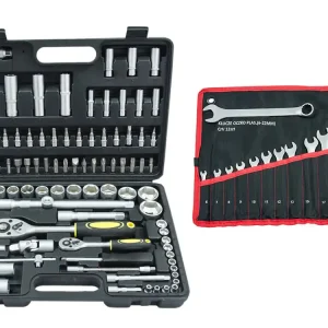 Zestaw Klucze Nasadowe 94el + Płasko-oczkowe 12el Popularny