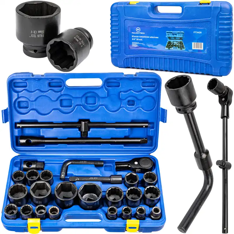 Bestseller Zestaw klucze nasadowe nasadki udarowe do kół mocne 3/4" 6-K 12-K 26elFALON-TECH