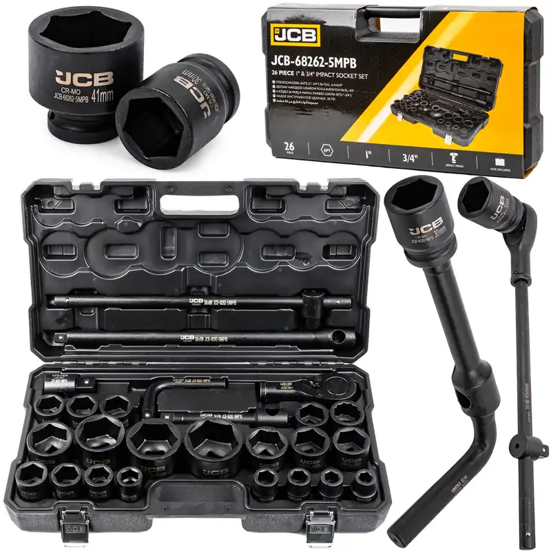 Zestaw klucze nasadowe udarowe 3/4" + 1" 26el. JCB Ekspresowa dostawa