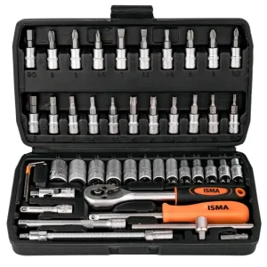 Zestaw kluczy nasadowych 1/4" 46 elementów TORX HEX PZ PH w walizce ISMA Do wyczerpania zapasów