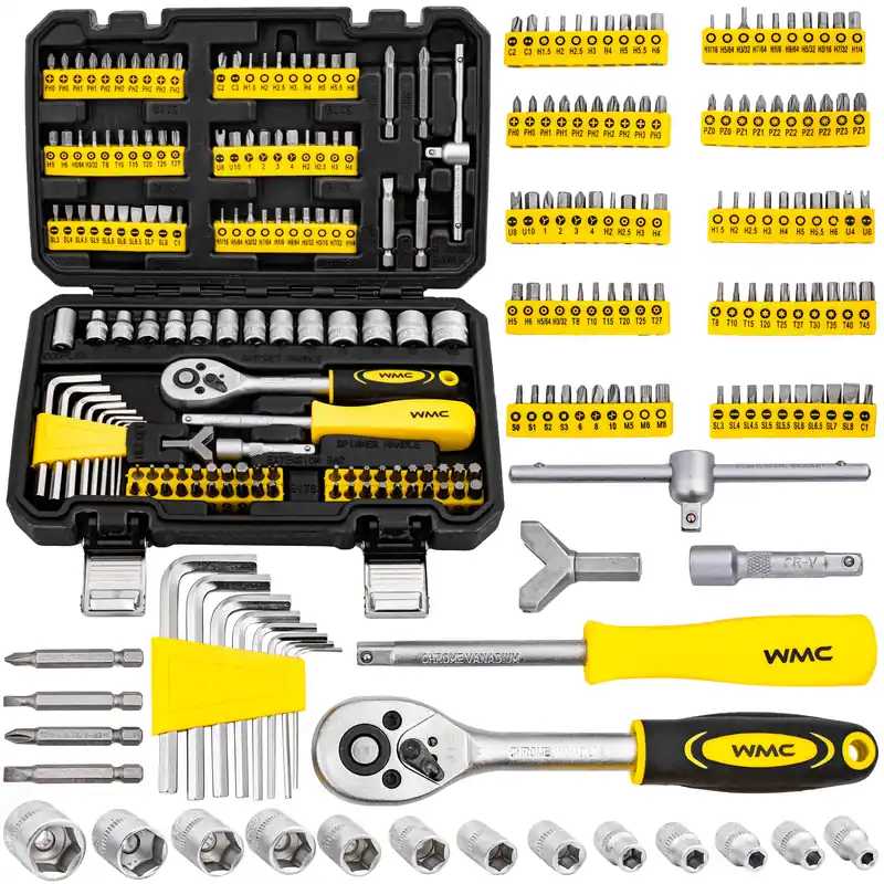 Wyjątkowa oferta Zestaw kluczy nasadowych i bitów 1/4" 130 el TORX HEX PZ PH WMC