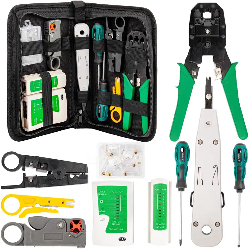 Zestaw narzędzia sieciowe RJ45 tester kabli ściągacz wtyk zaciskarka 19el GEKO Bezpieczna płatność
