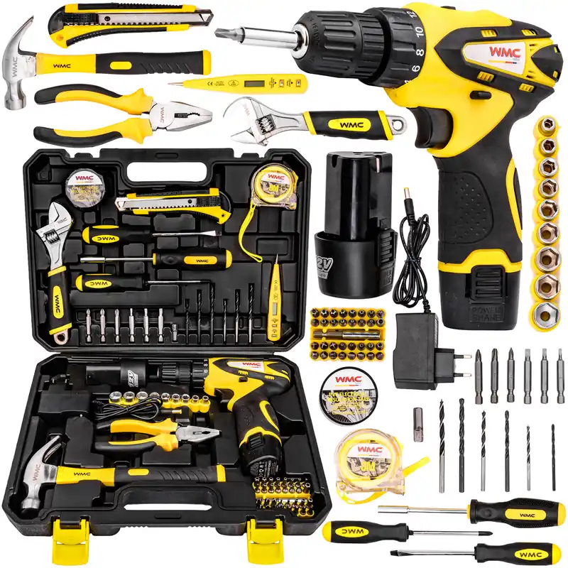 Zestaw narzędziowy 68 el. z wkrętarką 12 V WMC Tani
