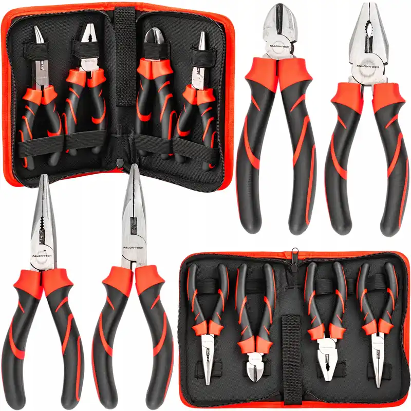 Zestaw narzędziowy kombinerki szczypce proste wygięte ucinaczki etui 4szt FALON-TECH Do wyczerpania zapasów