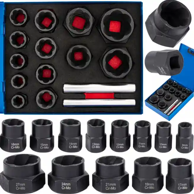 Zestaw nasadek do zerwanych śrub nakrętek nasadki wykrętaki 15el 9-27mm FALON-TECH Oferta czasowa