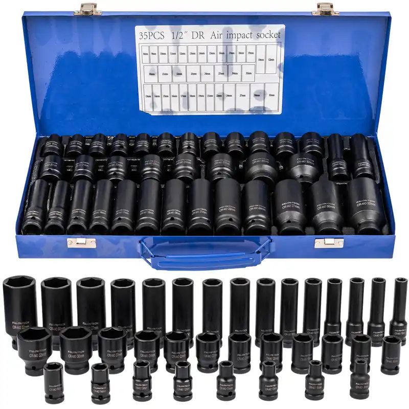 Zestaw nasadek udarowych 8-32 nasadki udarowe 1/2 do kluczy pneumatyczny 35szt FALON-TECH Oferta limitowana