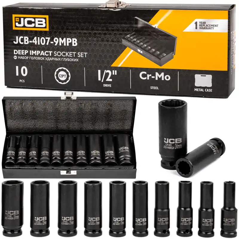 Zniżka Zestaw nasadki udarowe głębokie do klucz pneumatyczne 1/2" 10-24mm 10el JCB