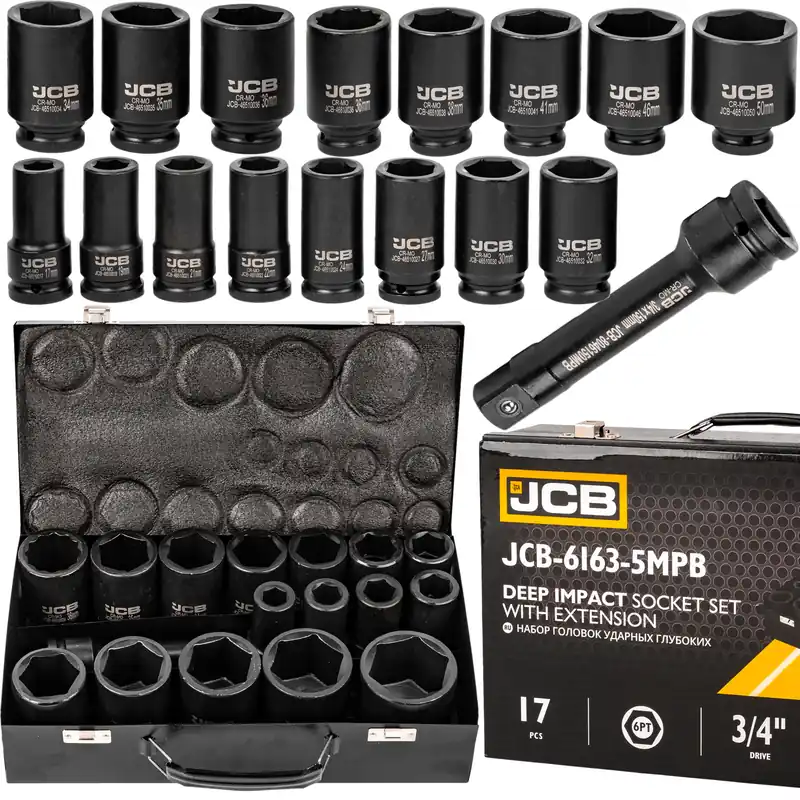 Kup online Zestaw nasadki udarowe głębokie do klucz pneumatyczny 3/4" 17el 17-50mm JCB