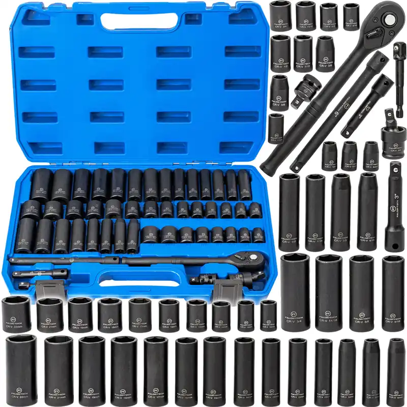 Bezpieczne zakupy Zestaw nasadki udarowe klucze nasadowe przedłużki grzechotka 3/8" 50elFALON-TECH