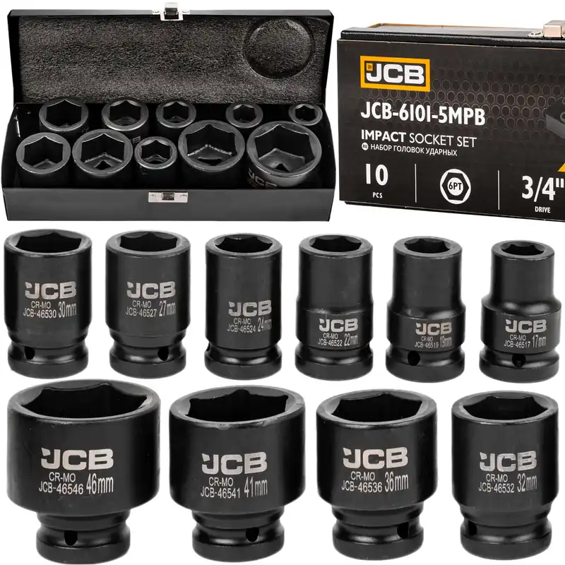 Cena promocyjna Zestaw nasadki udarowe krótkie do klucz pneumatyczny 3/4" 10el 17-46mm JCB