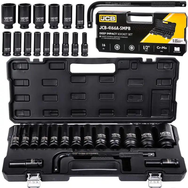 Zestaw nasadki udarowe nasadowe do klucze pneumatyczne 1/2" 10-36mm 16el JCB Tani