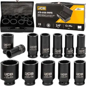 Zestaw nasadki udarowe nasadowe głębokie do klucza pneumatycznego 3/4" 17-46mm 12-k 10el JCB Wyprzedaż