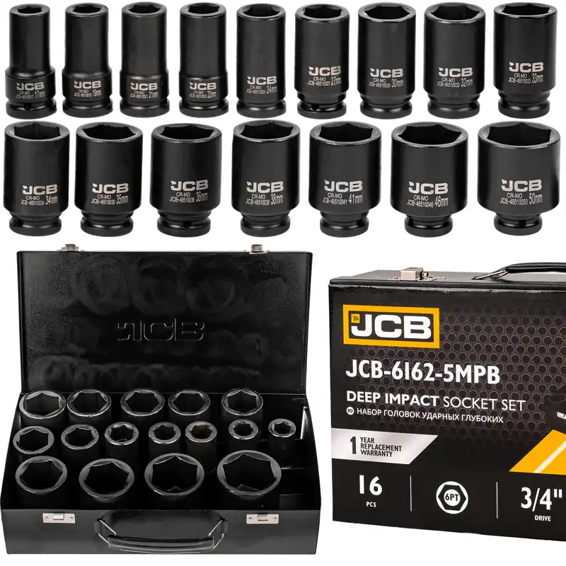 Bezpieczne zakupy Zestaw nasadki udarowe nasadowe głębokie do klucza pneumatycznego 3/4" 17-50mm 16el JCB