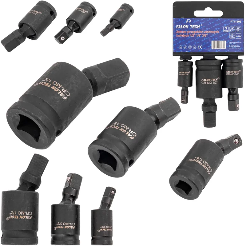 Zestaw przegubów kulistych udarowych 1/4 3/8 1/2 (3szt) FALON-TECH Darmowy zwrot